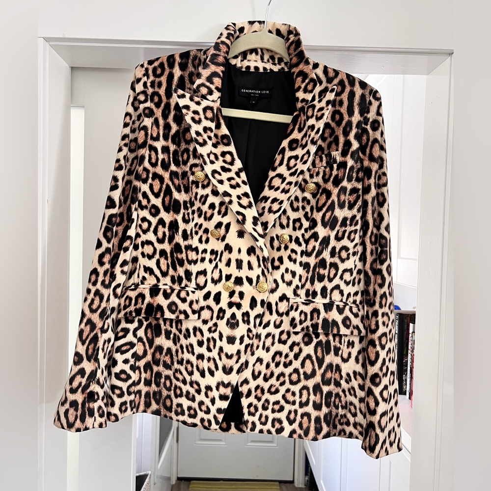 Generation Love New York Sasha Leopard Print Blazer Jacket Women's Sz M